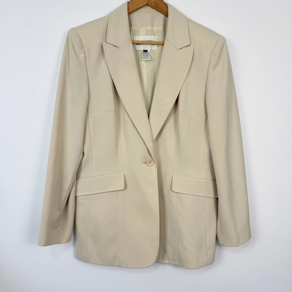 Vintage 90s Votre Nom Beige Power Blazer Size 4 Longline Office Career Jacket